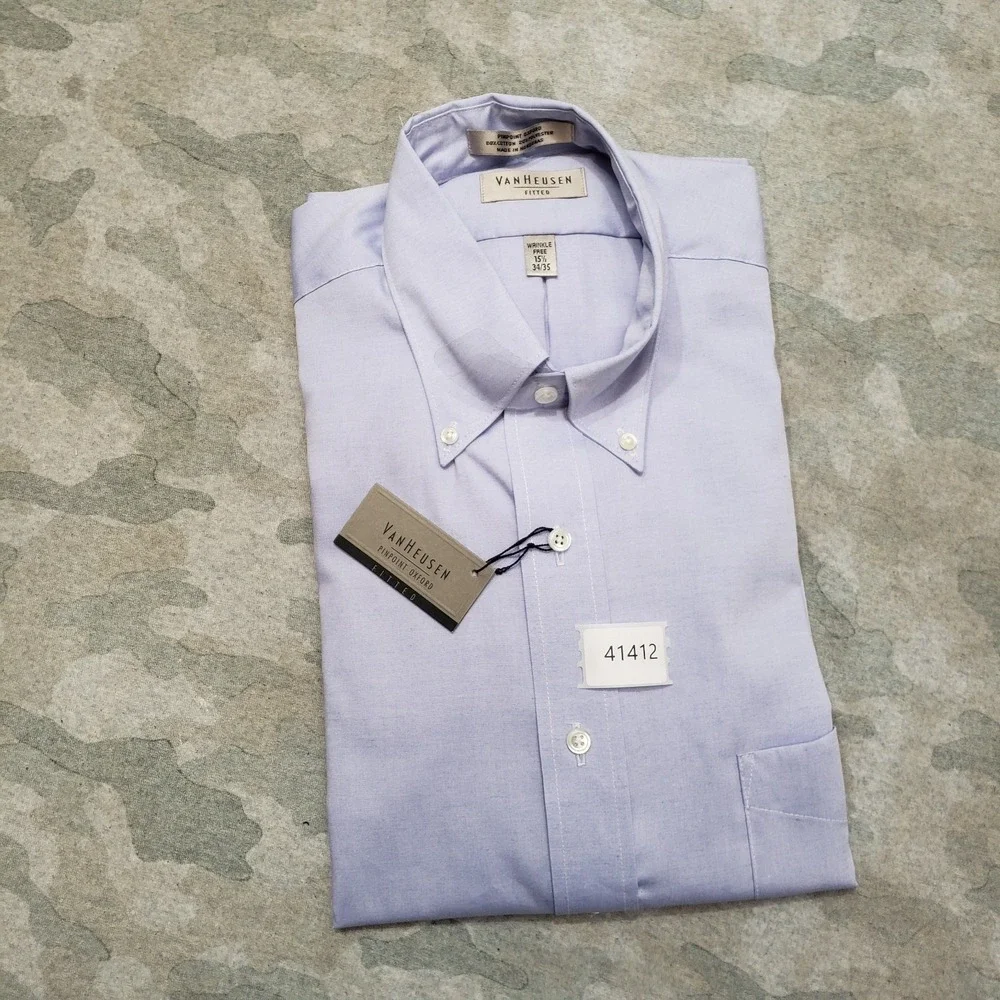 Van‎ Heusen Shirt Mens 15 1/2 Blue Pockets Long Sleeve Button-Up NWT